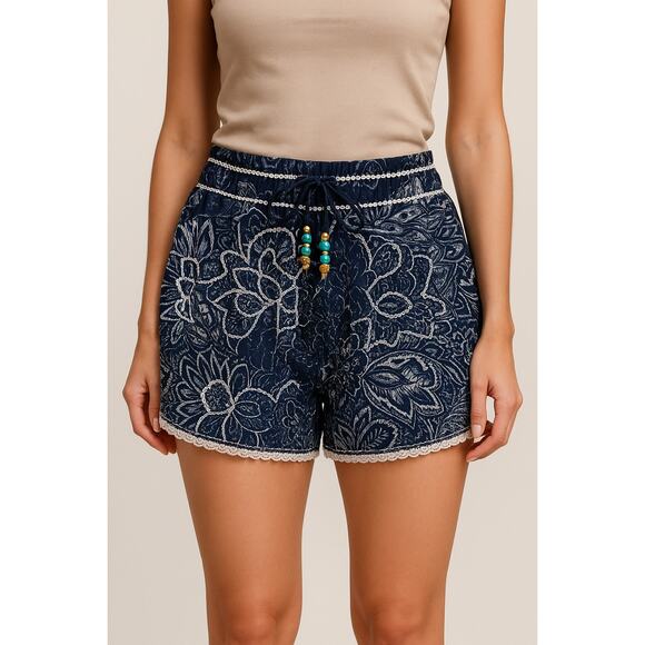 Junglee Billee Boho Patchwork Sequin Tassel Shorts NWT Festival Summer - Picture 1 of 6